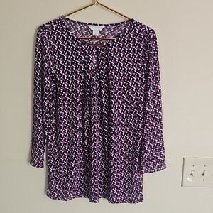 Liz Claiborne Purple and Pink Patterned Blouse